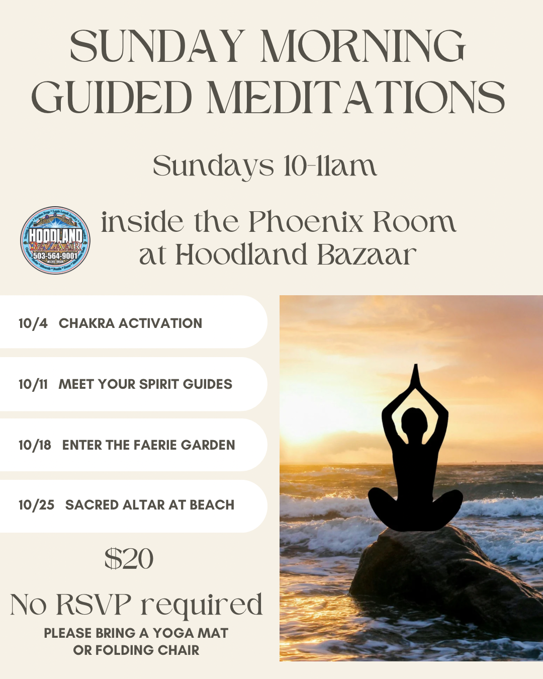 Sunday Morning Guided Meditations: Enter the Faerie Garden flyer