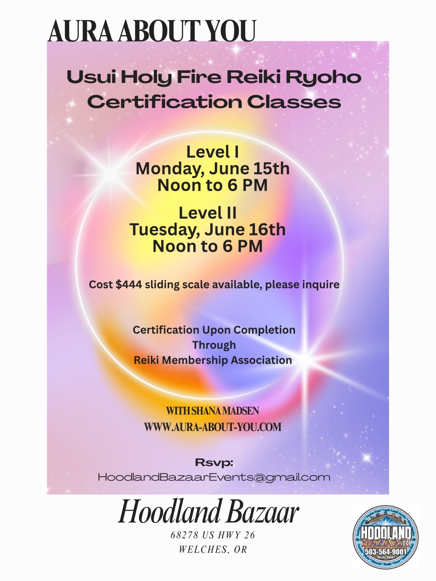Usui Holy Fire Reiki Ryoho · Level I & II Certification flyer