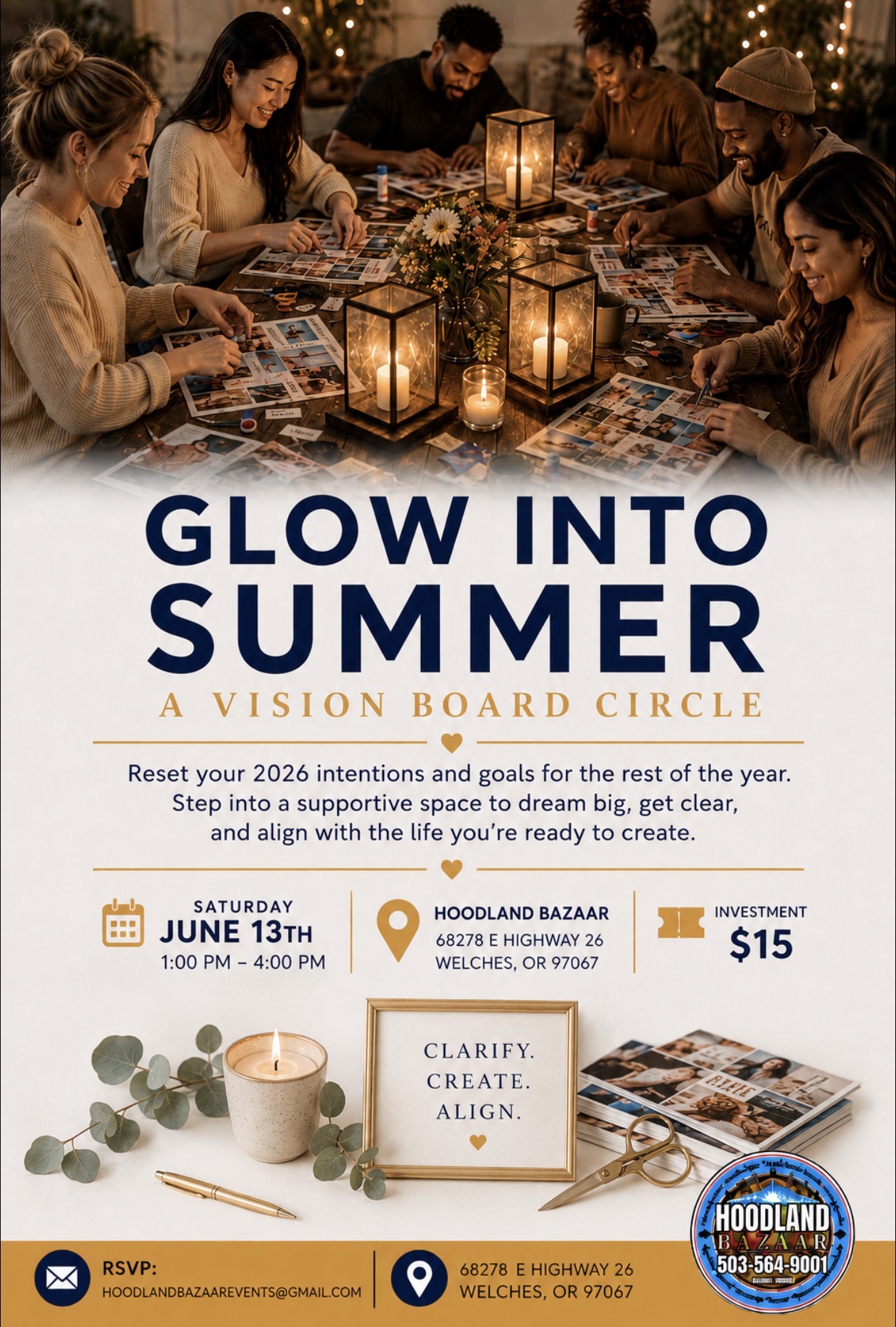 Glow into Summer · A Vision Board Circle flyer