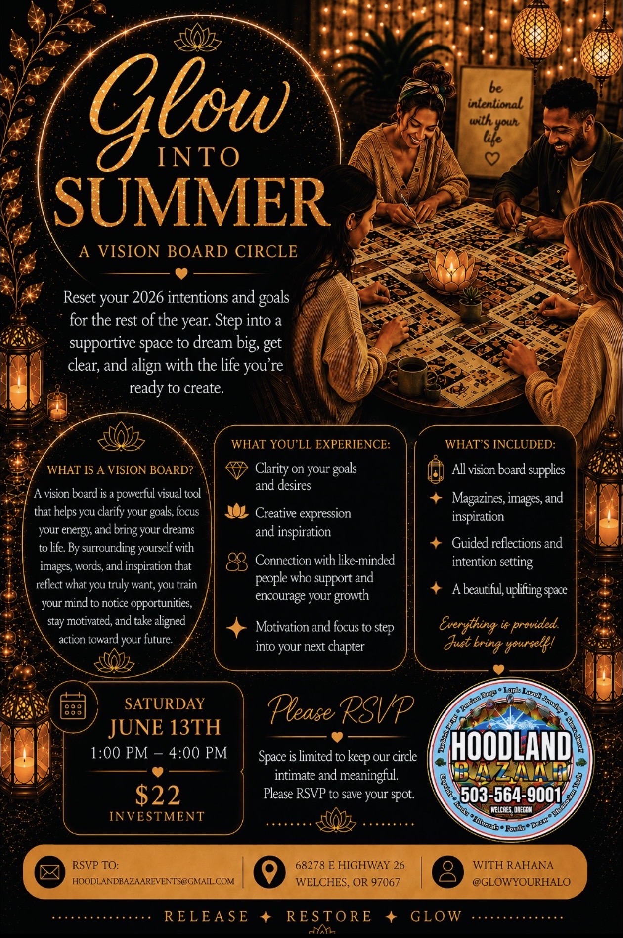 Glow into Summer · A Vision Board Circle flyer