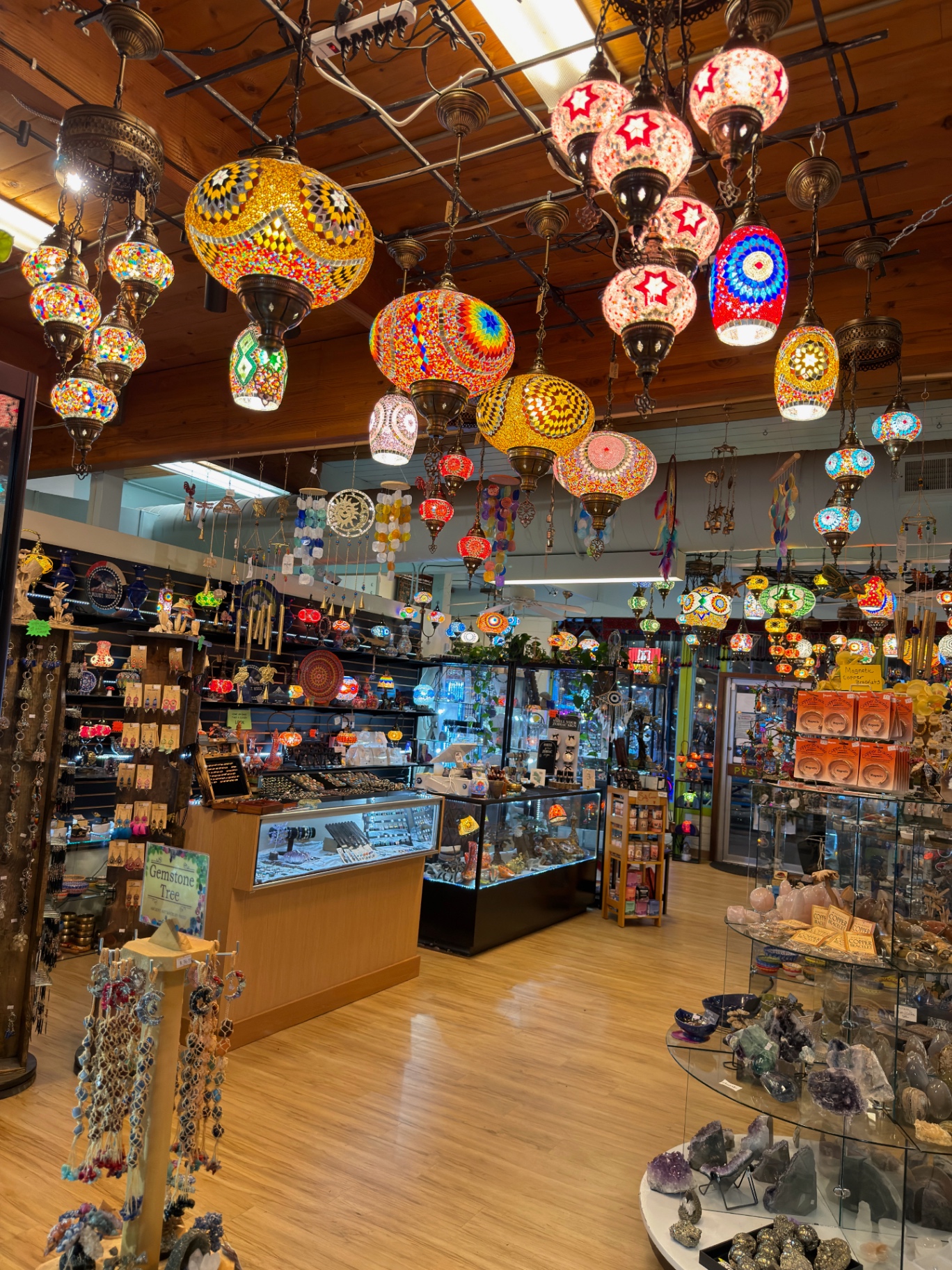 Mosaic lamps, ceramics, handwoven Afghan rugs & silver — every aisle a discovery.